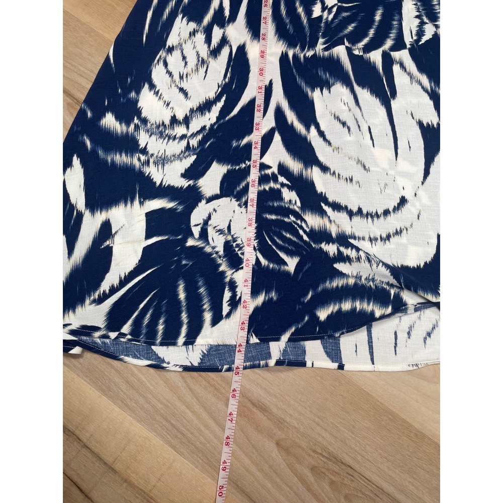 Fred David Blue White Tropical Print Midi Dress Belted Sleeveless Size Small - Picture 6 of 10